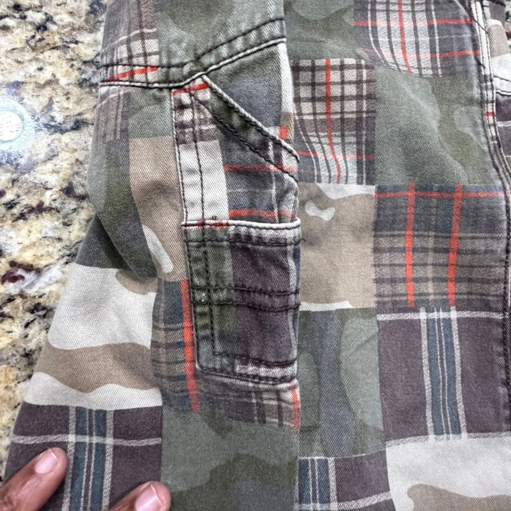 OshKosh Bgosh Boy Camo Plaid Patchwork Overalls 18 Months Green Brown v